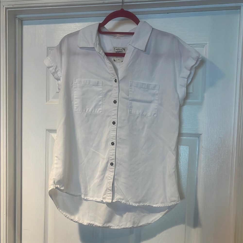Style & Co White Button Down Cap Sleeve Top
